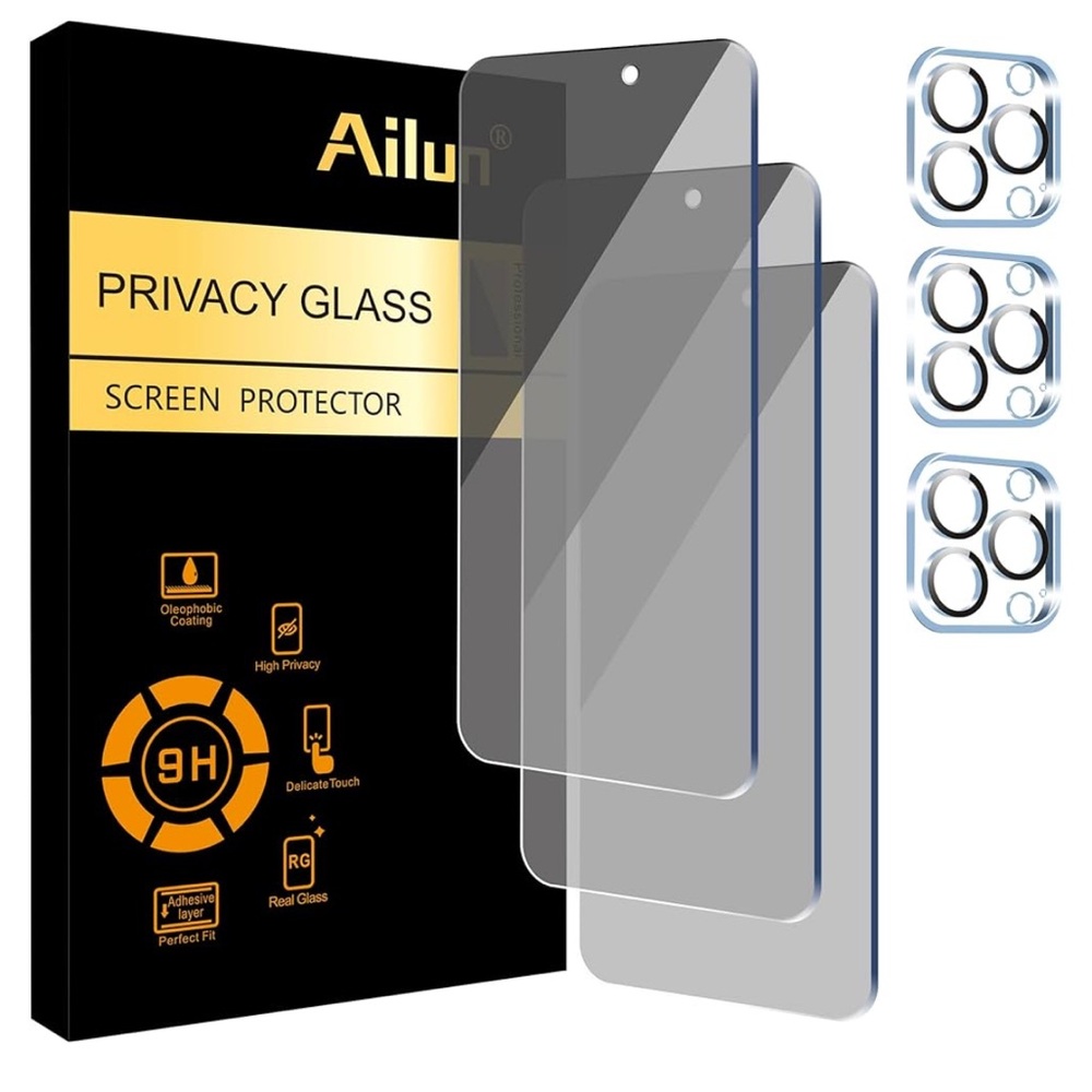 Ailun Privacy Glass Screen Protector - Black iPhone 15 3 Pack